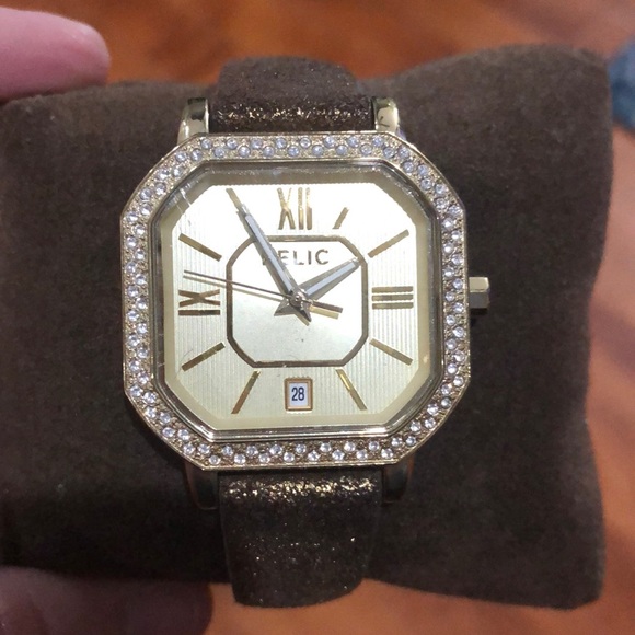 Relic By Fossil Gold Square Brown Watch 
